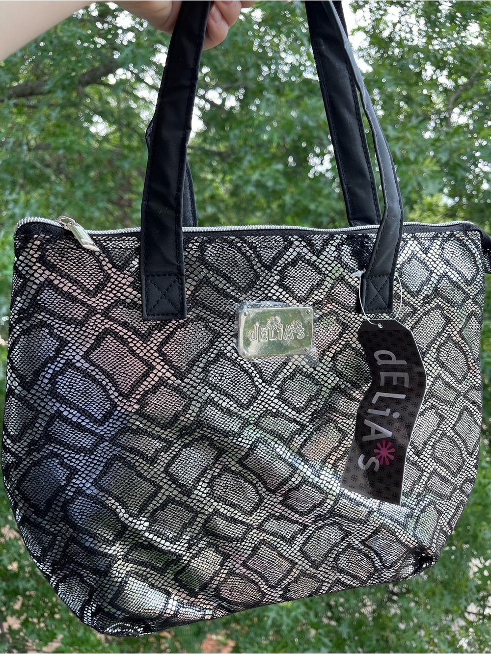 dELiA*s Black Metallic Snake-Print Tote Bag